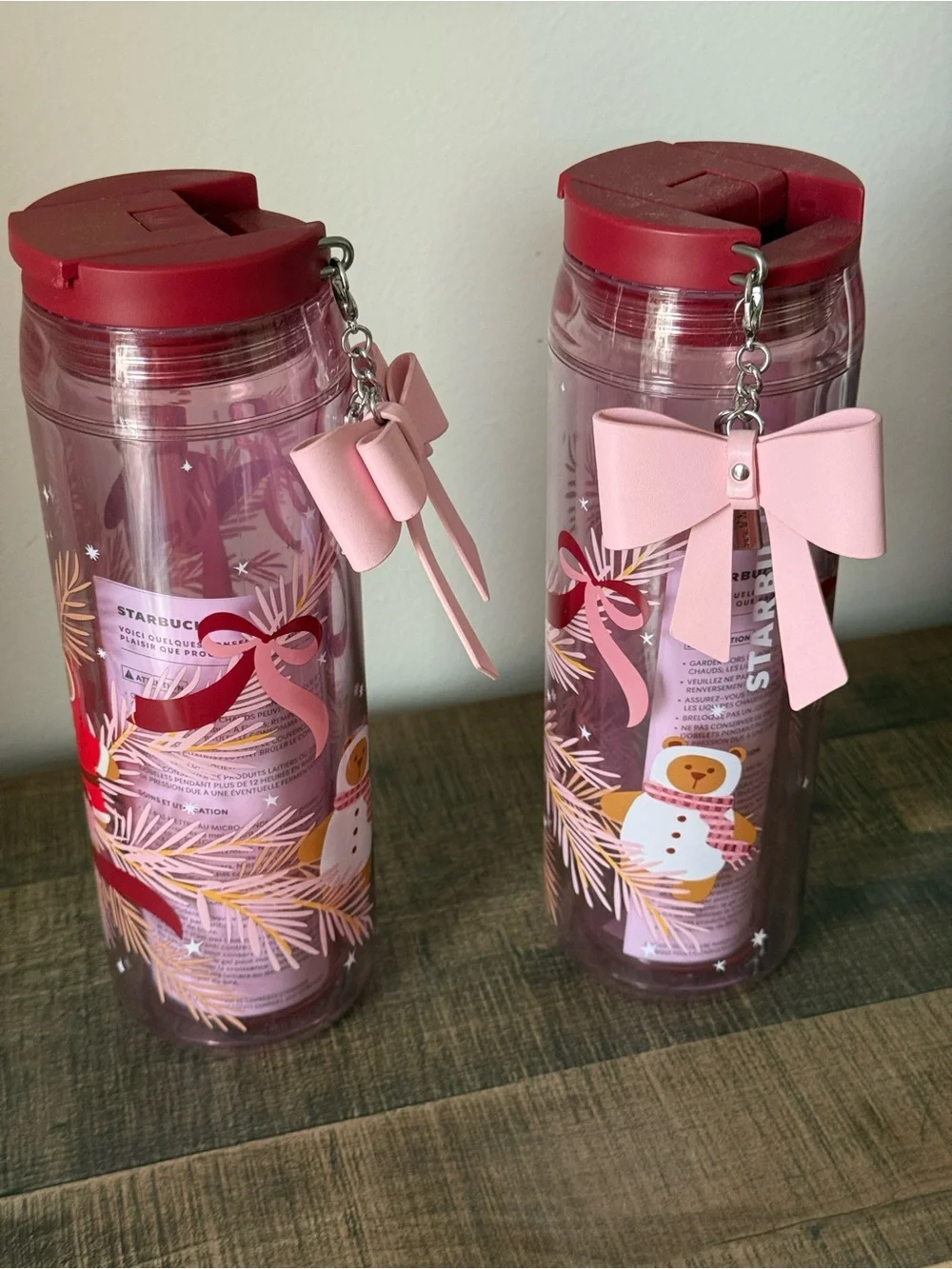 Starbucks Pink Holiday Bow Travel Tumbler Set - Pink & Red Accents